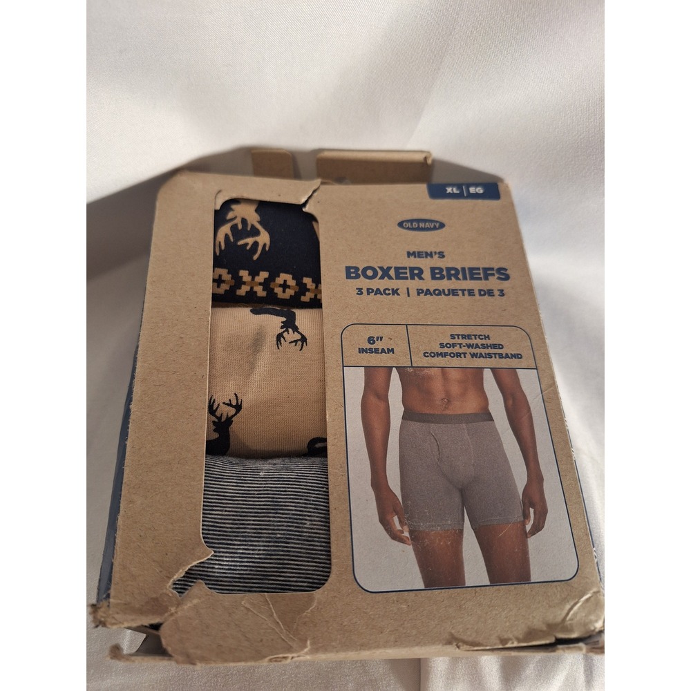Old Navy Mens Boxer Briefs 3 Pack‎ Stretch Cotton Blend Waistband Size XL